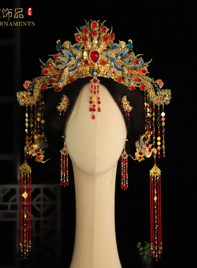 新款明制婚嫁凤冠中式绣片饰品宋制唐风大婚饰品套装原创设计
