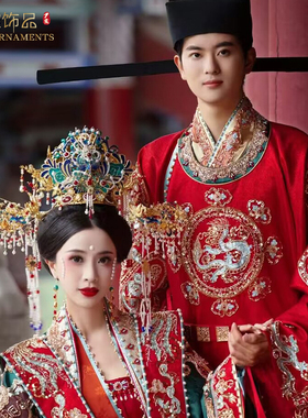 明制汉服婚服凤冠中式婚礼新娘头饰结婚发冠饰品烧蓝奢华大气手工