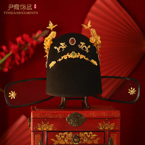 明制男士金花官花帽汉服新郎官结婚乌纱帽状元郎簪花探花郎进士帽