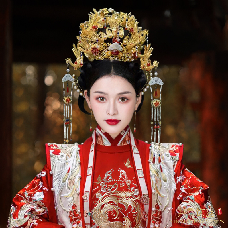 汉式大婚新娘头饰中式婚礼秀禾服发饰凤冠奢华大气重工明制
