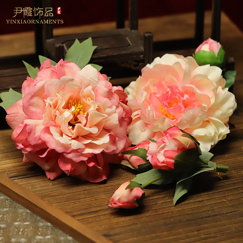 唐风大花牡丹花发饰汉服造型后压花朵仿真花饰品唐代婚礼花朵原创