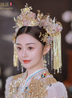 尹霞饰品秀禾服头饰中式新娘凤冠步摇新款紫色奢华大气手工高端