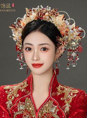 新款中式秀禾服新娘头饰凤冠古装婚礼改良汉服饰品英伦王后婚