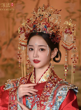 新款凤冠头饰新娘明制汉服中式婚礼发冠重工奢华高端摄影古装饰品