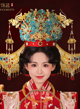 重工新娘头饰明制汉婚婚服凤冠霞帔皇后大婚中式发冠仿苏绣仿点翠