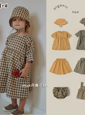6折23SS英国Organic Zoo宝宝儿童纯棉吊带上衣短裤连衣裙半裙帽子