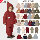 9折丹麦Miniature25秋冬男女儿童宝宝防风防雨棉服外套精灵帽真毛