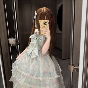 柏粟原创lolita[贝壳梦]可爱吊带裙黑色蝴蝶结 jsk海边洛丽塔