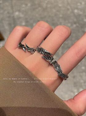 暗黑百搭恶魔与天使戒指复古情侣对戒高级哥特风个性黑色戒指