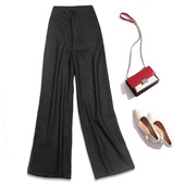 包臀阔腿裤 秋冬黑色西裤 潮拍高腰修身 百搭时尚 533 人字纹毛料女裤