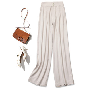 女通勤气质米色高腰包臀垂坠感大长腿阔腿裤 夏装 长裤 正装 580 薄款