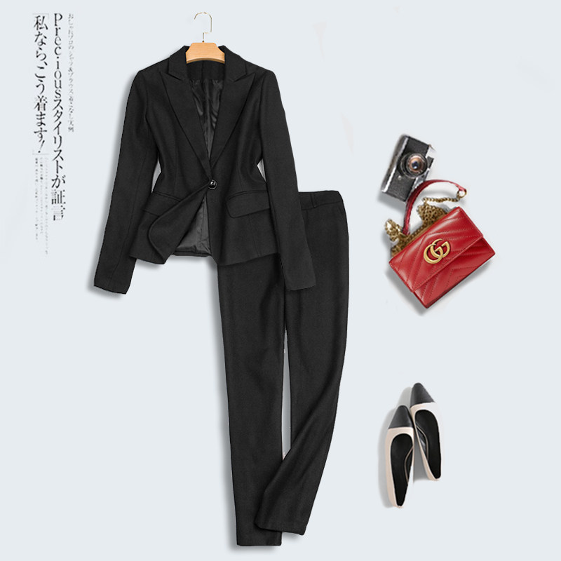 黑色春秋新款职业女裤套装短款修身西服通勤风显瘦九分西装裤614