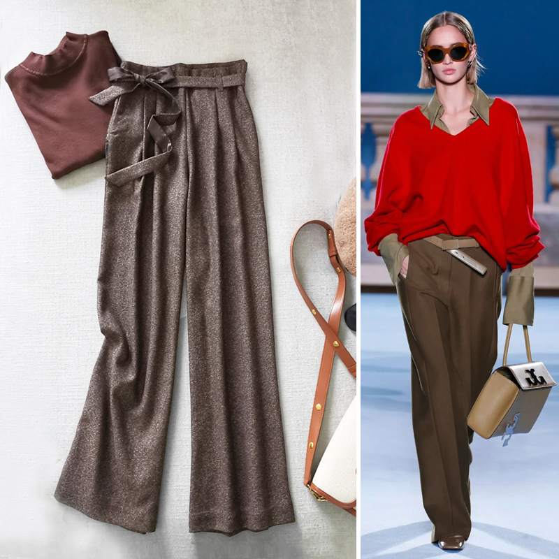 美拉德穿搭咖啡色高腰阔腿雅痞裤