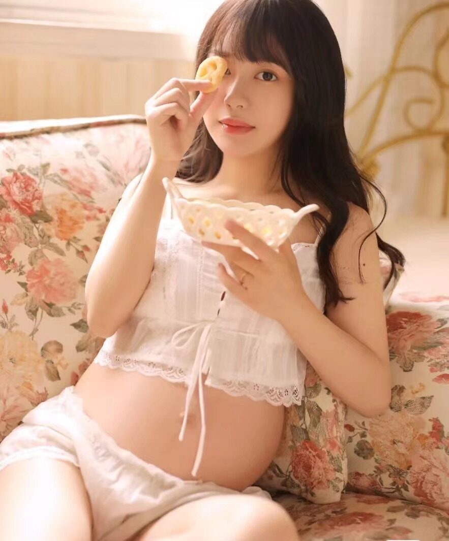 사진을 찍는 임산부 심플하고 달콤한 투피스 세트 섹시한 멜빵 속옷 사진관 배꼽 사진 임산부 의류