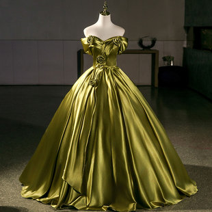 高级感缎面生日宴会绝美晚礼服毕业主持人艺考美声独唱舞台蓬蓬裙