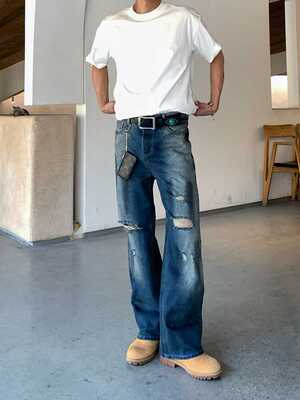 宽松破洞Addressunknown牛仔裤