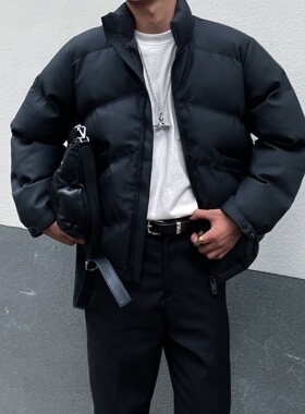 Addressunknown高街暗黑厚款哑光PU皮高领潮牌宽松休闲棉服外套