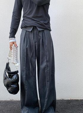 Addressunknown小众设计竹节灰垂感廓形拖地松弛Baggy西裤剑道裤