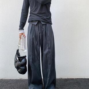 Addressunknown小众设计竹节灰垂感廓形拖地松弛Baggy西裤剑道裤