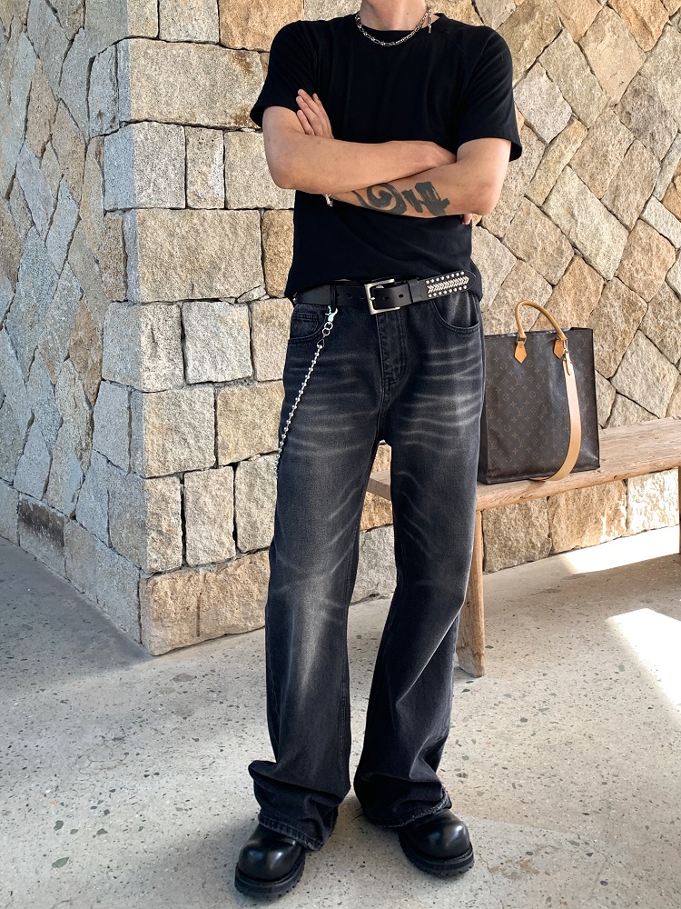 高街痞帅cleanfit黑灰色牛仔裤