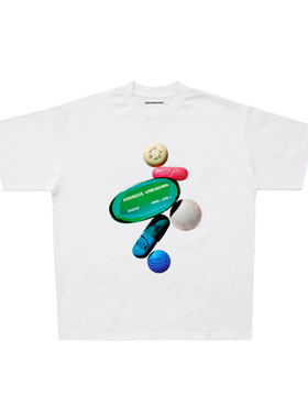 Addressunknown潮牌夏季药丸数码直喷小众印花宽松休闲情侣短袖T