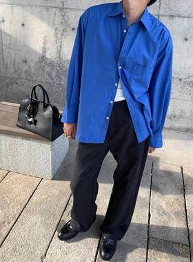 Addressunknown克莱因蓝高级感通勤宽松休闲长袖纯色长袖衬衫外套