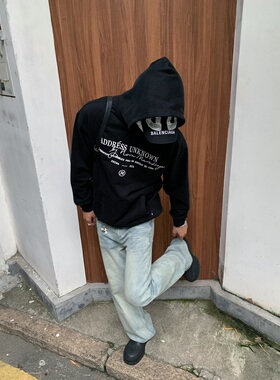 Addressunknown原创街头潮牌新草写联名简约高级感宽松连帽卫衣