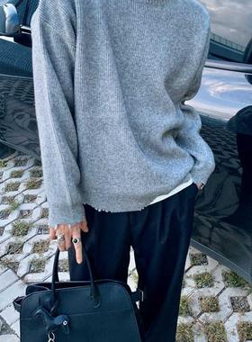 Addressunknown破坏不规则领圆领针织毛衣高街vibe慵懒套头针织衫