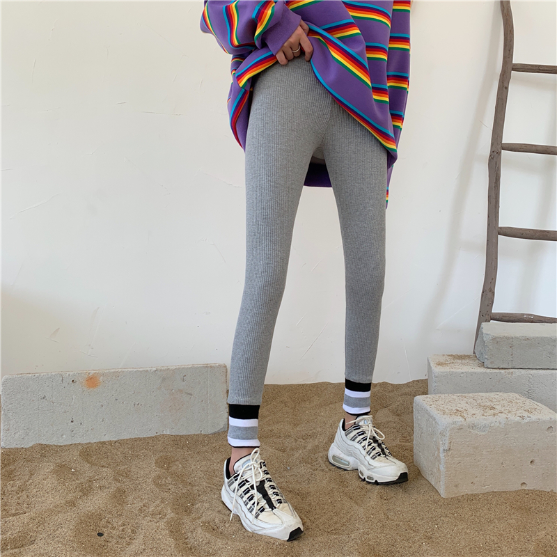 Real shot real price high elastic thin leg versatile color contrast street style Leggings