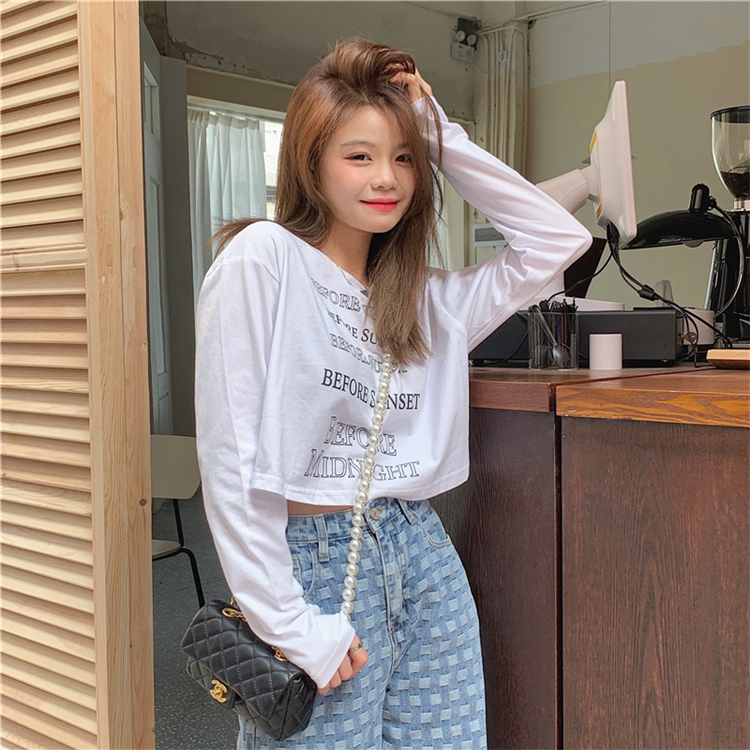 Real price ~ loose letter printed long sleeve bottomed T-shirt