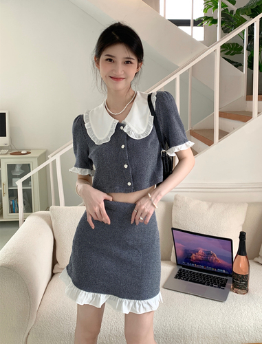 Actual shot~Summer new product Xiaoxiangfeng fungus slubbed fashion suit for women