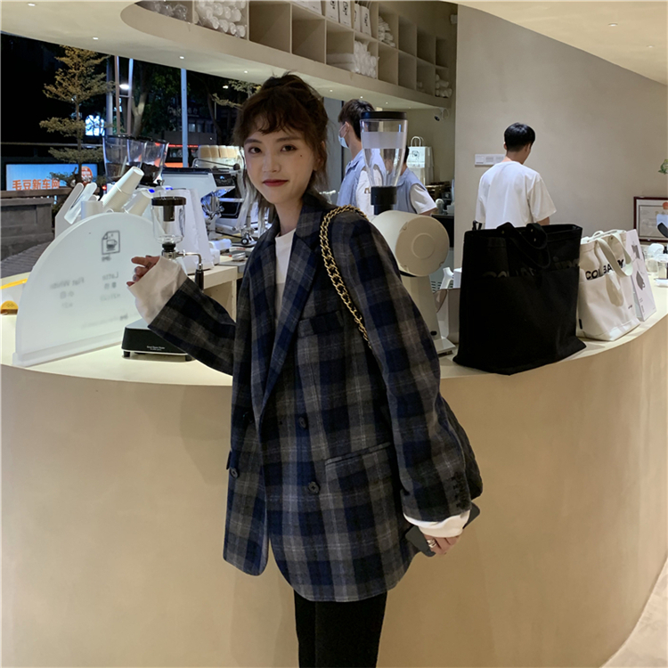 Real shot real price ~ ins minority woolen suit with thick Plaid autumn and winter coat