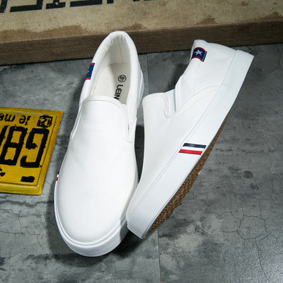 大码白鞋懒人透气休闲帆布低帮