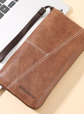 ENDAYCON新款男士钱包长款多卡位时尚单拉链零钱包手机包卡包钱夹