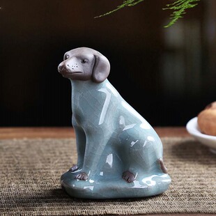 十二生肖狗属相哥窑茶宠陶瓷摆件小狗旺财可养开片青瓷法斗手办