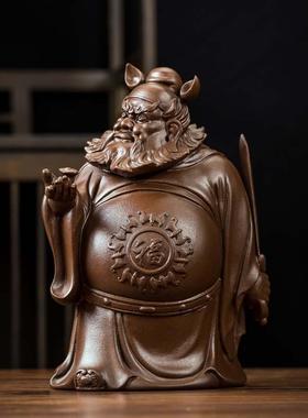 天师钟馗中式紫砂摆件博古架客厅玄关柜台办公室前台陶瓷装饰品