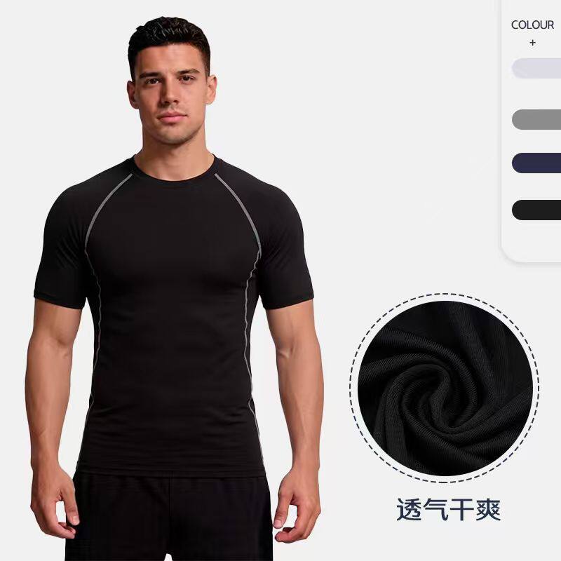 男士夏季户外健身短袖t恤紧身运动服速干跑步篮球田径打底上衣