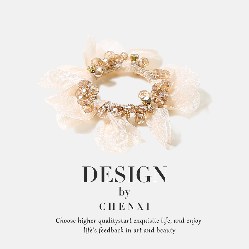 韩式小香风蝴蝶花边水晶发圈
