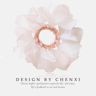 超仙薄纱网纱珍珠肠圈女时尚高马尾发绳高级感盘发头饰气质优雅