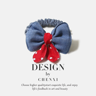 牛仔系波点蝴蝶结花朵肠圈新款创意扎马尾头绳女童高弹力皮筋发饰