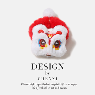 新年喜庆醒狮毛球发圈甜美少女扎发中国风高马尾皮筋红色过年发饰