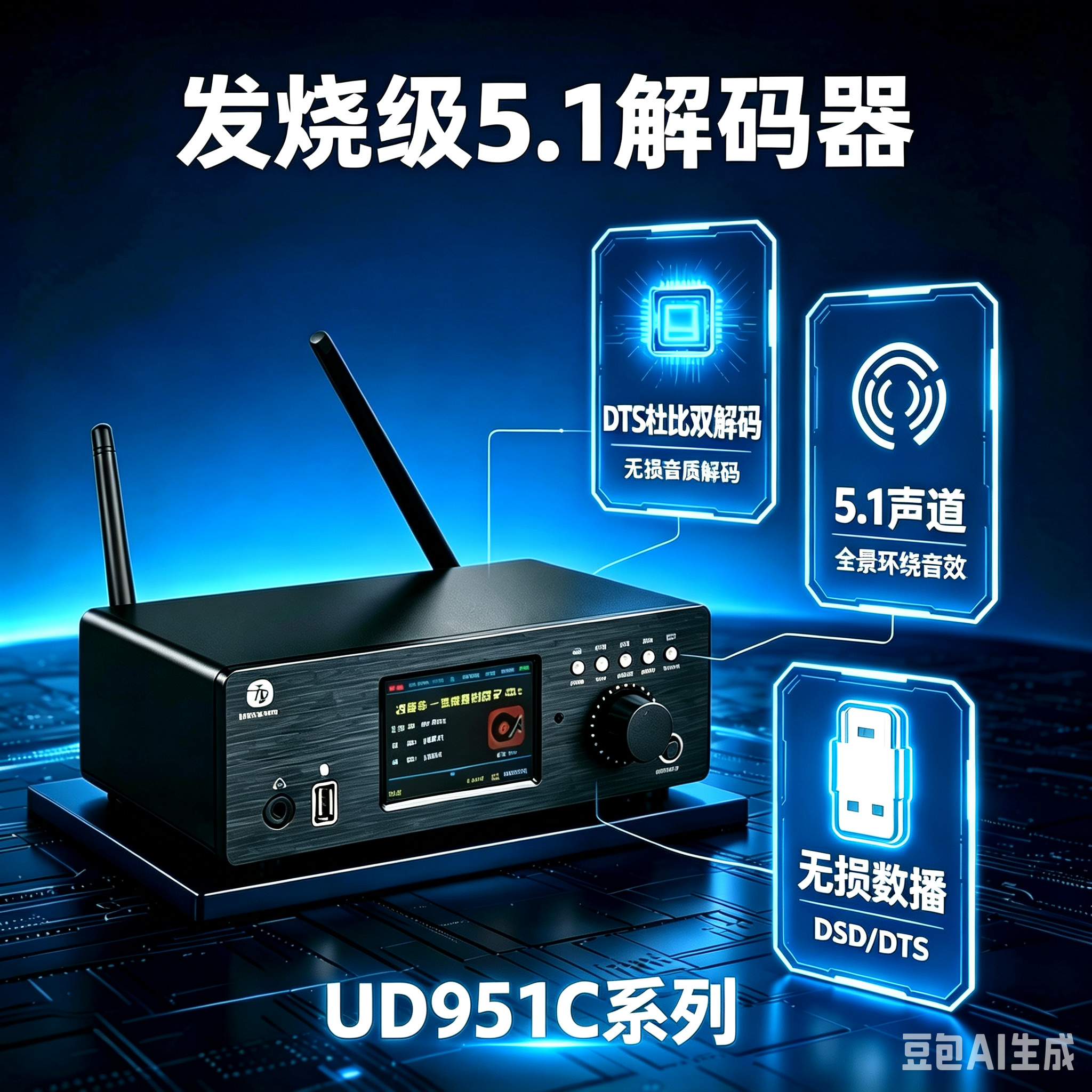 DTS杜比5.1音频解码器全景声家庭影院USB蓝牙无线环绕ES9038PRO