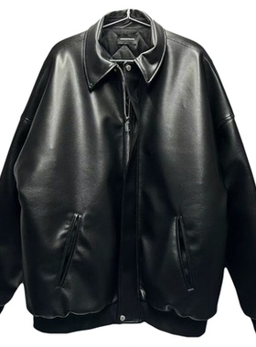 【国内现货】Arnodefrance 黑色Berlin翻领拉链宽松皮衣夹克外套