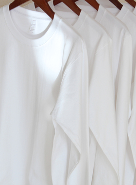 270克 重磅长袖T恤男女纯色打底衫白色纯棉宽松圆领百搭秋季体恤