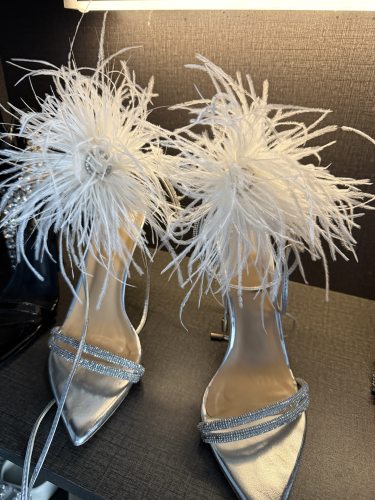 LOCK KK 仙气飘飘羽毛高跟鞋女夏季细跟尖头性感气质名媛风高跟鞋