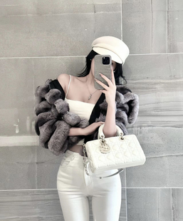 LOCK KK 优雅韩系加绒量青紫蓝龙猫毛娇贵皮草外套女冬北方可穿