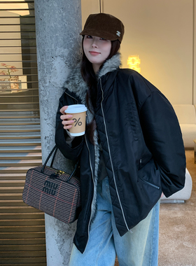 NAZ那子大码冬季重工染尖仿貉子毛内里夹棉胖mm保暖防风派克外套