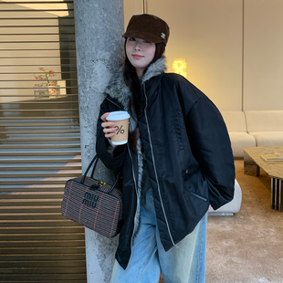 NAZ那子大码 重工染尖仿貉子毛内里夹棉胖mm保暖防风派克外套 冬季