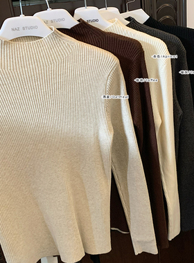 NAZ那子大码秋冬新款坑条半高领百搭显瘦针织打底衫胖mm修身上衣
