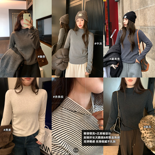 气质条纹针织衫 胖mm时尚 安迪绒半高领显瘦针织打底衫 NAZ那子大码